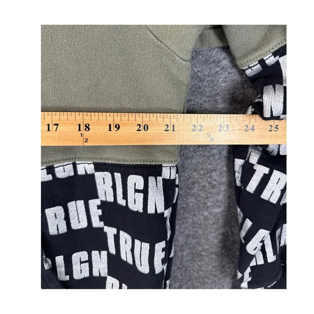 True Religion Monogram Pullover Mens L Green Black Logo Hoodie Skater Dishwasher